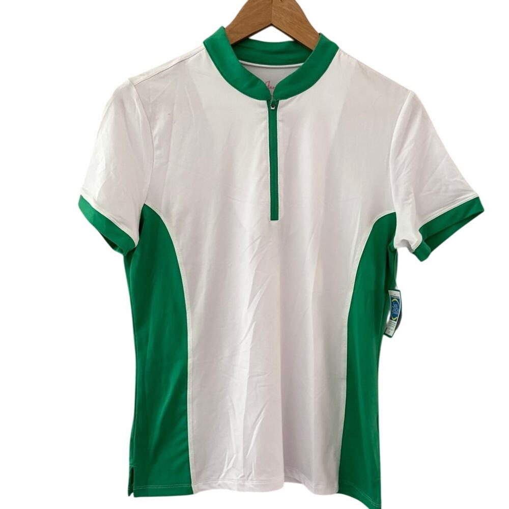 Lillie Green‎ Quarter Zip Colorblock Performance Polo White Mint Size Medium
